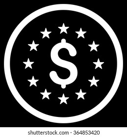 Dollar Stars vector icon. Style is flat circled symbol, white color, rounded angles, black background.