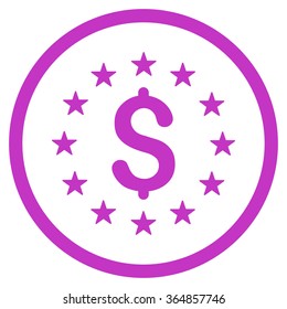 Dollar Stars vector icon. Style is flat circled symbol, violet color, rounded angles, white background.