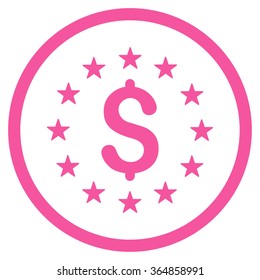 Dollar Stars vector icon. Style is flat circled symbol, pink color, rounded angles, white background.