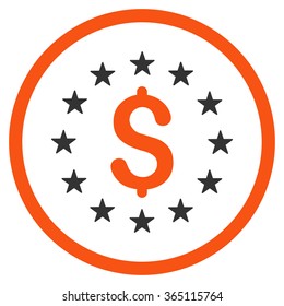 Dollar Stars vector icon. Style is bicolor flat circled symbol, orange and gray colors, rounded angles, white background.