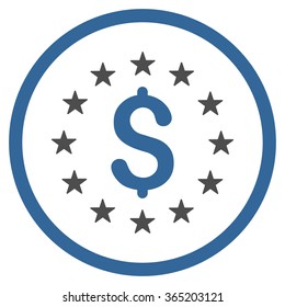 Dollar Stars vector icon. Style is bicolor flat circled symbol, cobalt and gray colors, rounded angles, white background.