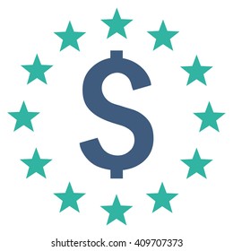 Dollar Stars vector icon. Style is bicolor flat symbol, cobalt and cyan colors, white background.