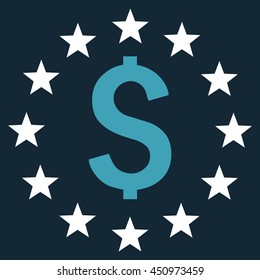 Dollar Stars vector icon. Style is bicolor flat symbol, blue and white colors, dark blue background.