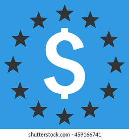 Dollar Stars vector icon. Style is flat symbol, white color, blue background.