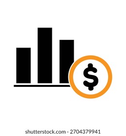 estatísticas em dólares   ícone de logotipo ilustração plana