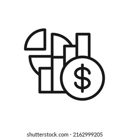 Dollar statistics. Money diagram chart icon line style isolated on white background. Vector illustration