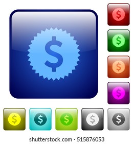 Dollar sticker color glass rounded square button set