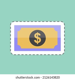 Dollar Sticker in trendy line cut isolated on blue background