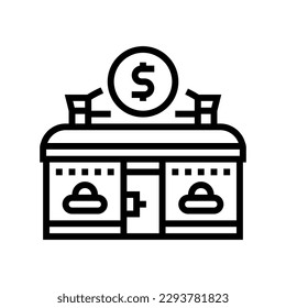 Dollar-Shop-Linie Symbol Vektorgrafik. Dollargeschäft Handelsschild. isoliertes Kontursymbol