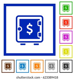 Dollar strong box flat color icons in square frames on white background