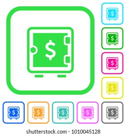 Dollar strong box vivid colored flat icons in curved borders on white background