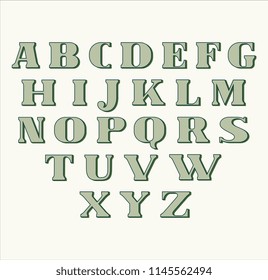 dollar style font  alphabet text graphic line letter colorful, accurate, Latin old vintage 