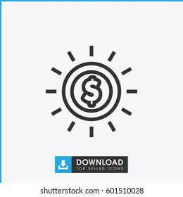 dollar in sun icon. simple outline dollar in sun vector icon. on white background.