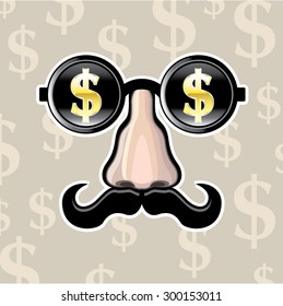 Dollar Sunglasses With nose and mustache Vector