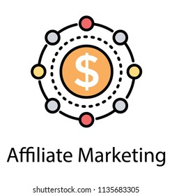 
Dollar surrounded by a network of entities, this icon is for affiliate marketing 
