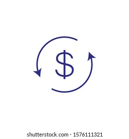 dollar symbol with arrow icon in flat, vector