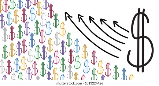 Dollar symbol with arrow stretching up