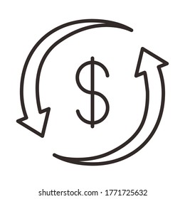 dollar symbol with arrows around line style icon vector illustration design