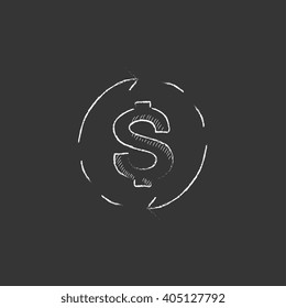 Dollar symbol with arrows. Drawn in chalk icon.
