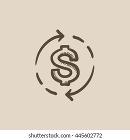 Dollar symbol with arrows vector sketch icon isolated on background. Hand drawn Dollar symbol with arrows icon. Dollar symbol with arrows sketch icon for infographic, website or app.