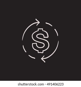 Dollar symbol with arrows vector sketch icon isolated on background. Hand drawn Dollar symbol with arrows icon. Dollar symbol with arrows sketch icon for infographic, website or app.