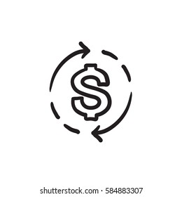 Dollar symbol with arrows vector sketch icon isolated on background. Hand drawn Dollar symbol with arrows icon. Dollar symbol with arrows sketch icon for infographic, website or app.