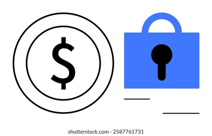 Dollar symbol and a blue lock are visible. Both icons are simple and modern. Ideal for financial security, data protection, online transactions, banking, and cybersecurity themes. Minimalist vector