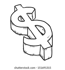 dollar symbol / cartoon vector and illustration, hand drawn, sketch style, isolated on white background.