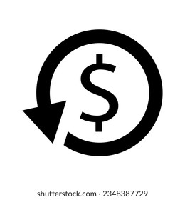 Dollar symbol in circular arrow. Chargeback, refunds icon. Money return icon. Cashback, exchange icon. Vector illustration.