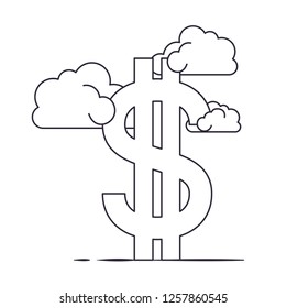 dollar symbol with clouds isolated icon