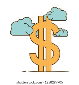 dollar symbol with clouds isolated icon