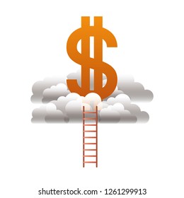 dollar symbol with clouds and stairs