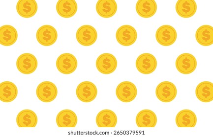 Dollar symbol coin. Golden icon seamless pattern. Vector illustration