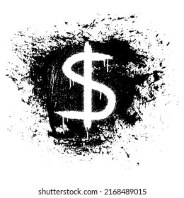 Dollar symbol. Concept for economy, finance, currency, exchange. Urban street graffiti style with splash effects and drops on white background. Grunge wall art. Vector illustration.