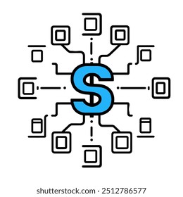 Dollar Symbol Connected to Network Icon Representing Digital Finance, Cryptocurrency, and Blockchain Technology