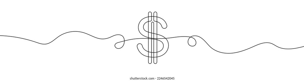 Dollar symbol in continuous line drawing style. Line art of dollar money symbol. Vector illustration. Abstract background