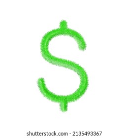 Dollar symbol currency grassy and furry icon. American dollar economy and trade hairy currency. Easy editable money symbol. Soft and realistic feathers. Fluffy green isolated on white background.