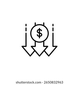 Dollar Symbol With Downward Arrows Representing Financial Loss Concept