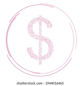 The dollar symbol filled with pink dots. Pointillism style. Vector illustration on white background