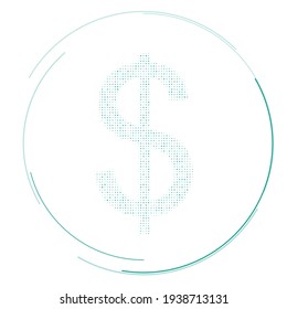 El símbolo del dólar relleno de puntos de carne. Estilo de puntillismo. Ilustración del vector sobre fondo blanco