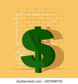 Dollar symbol in front of a graffiti wall.