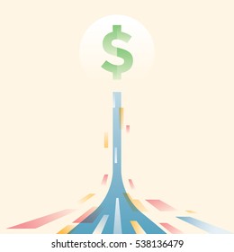 Dollar symbol going high in the sky like rocket. Idea - Business startup and growth, success, big profit, money exchange rate increase, company future planning, strategy, management and goals etc.