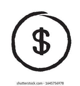 Dollar symbol. Hand drawn and brush style in black and white. vector illustration for web site or mobile app
