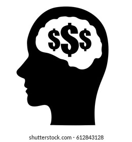 Dollar symbol in a head silhouette, thinking about money Icons