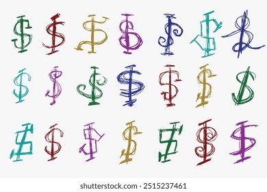 Icono del símbolo del dólar en estilo del doodle del lápiz