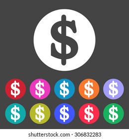 Dollar symbol icon. Set of colored icons.