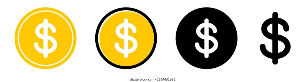 Dollar symbol icons. Set of dollar coin icons. Cash sign. Vector illustration.