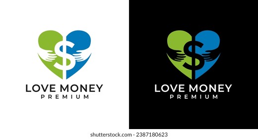 Dollar symbol inside a heart icon template. Hugging dollar logo vector.