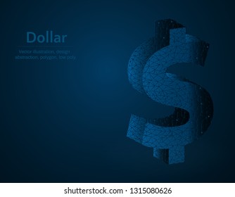 Dollar symbol low poly vector illustration, currency polygon abstract background