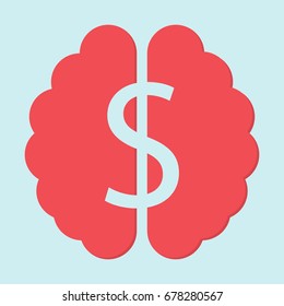 Dollar symbol on brain flat design